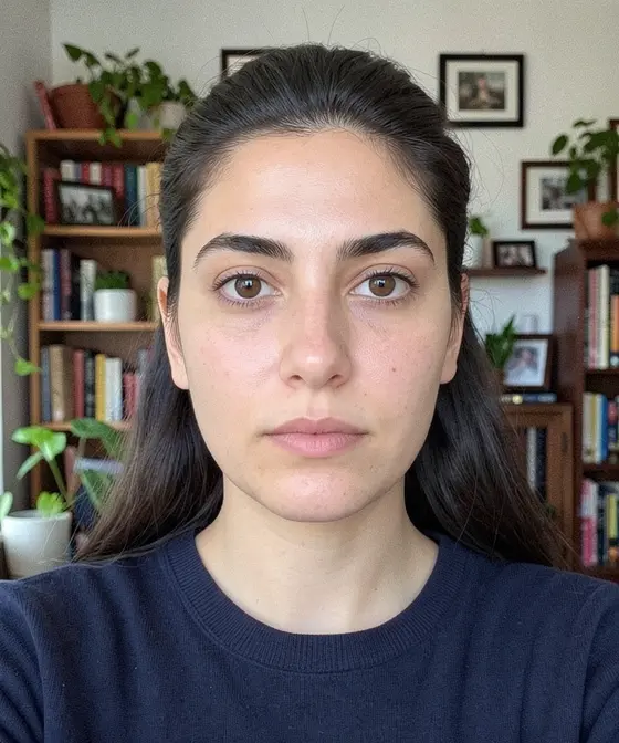 Incorrect ID photo example with a busy, cluttered background