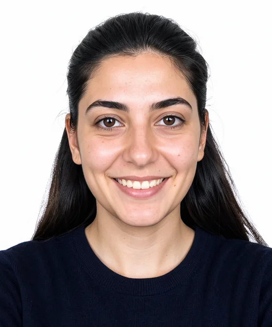 Incorrect ID photo example with a smile