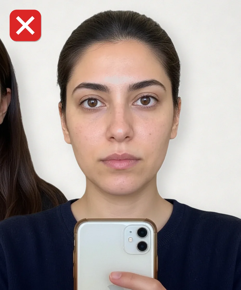Karede el ve ikinci bir kişi bulunan yanlış vesikalık fotoğraf örneği