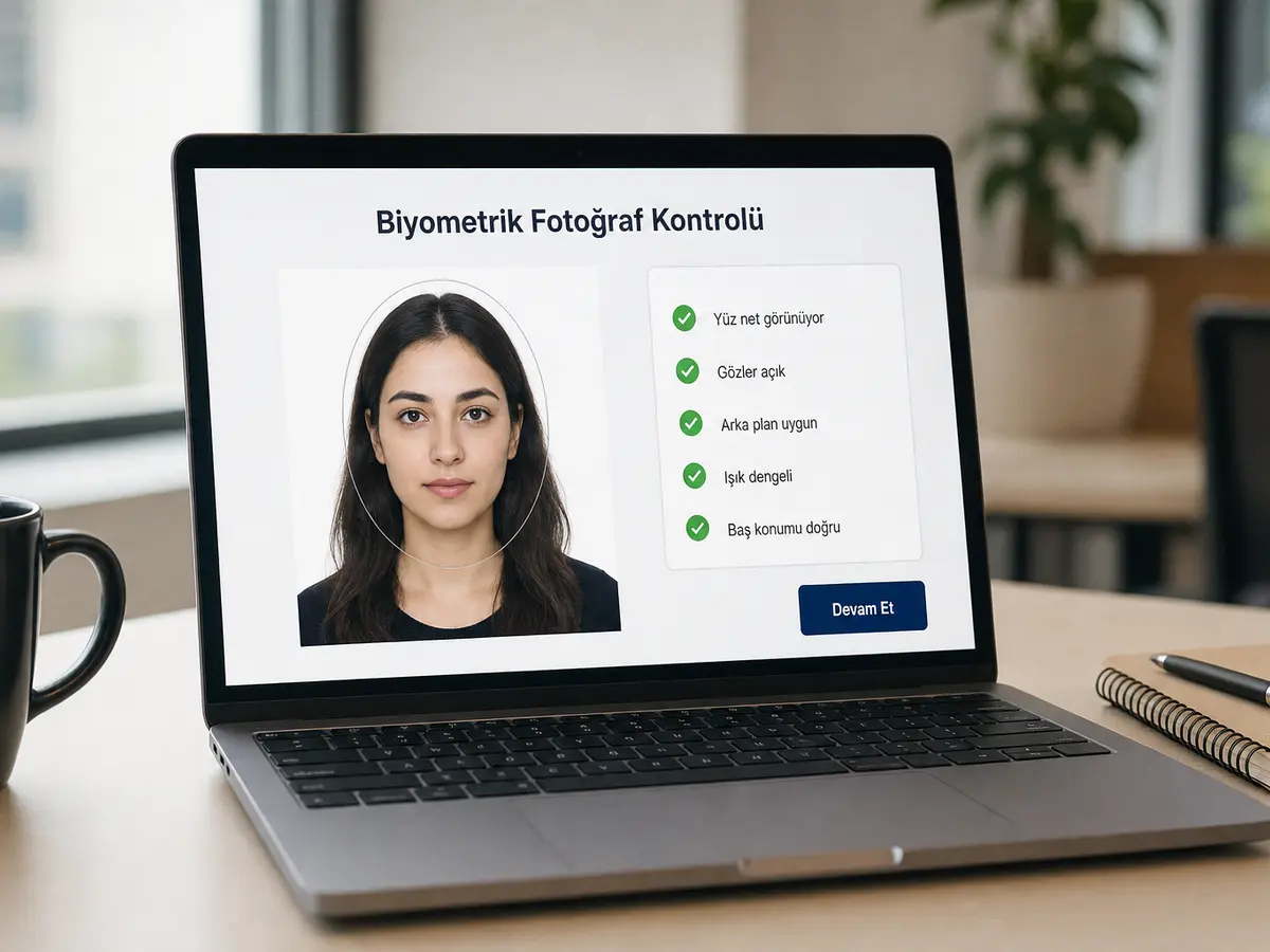 AI ile beyaz arka plana alınmış biyometrik vesikalık fotoğraf örneği