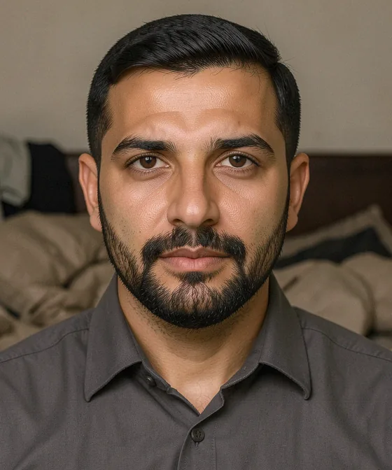 BAE / Dubai Vizesi Fotoğrafı — Yanlış vesikalık örneği: dağınık yatak odasında çekilmiş