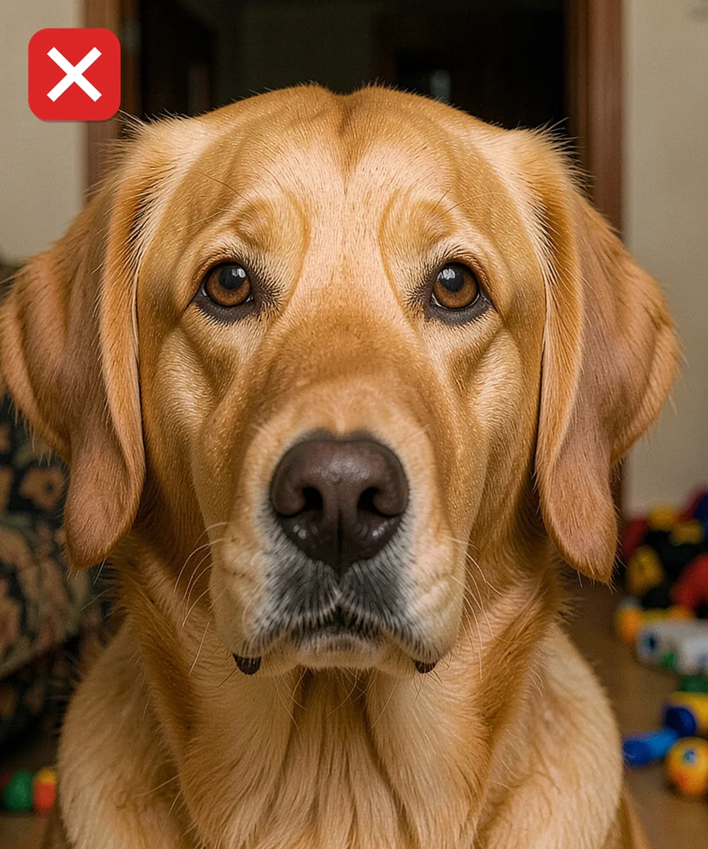 Köpek Vesikalık Fotoğrafı — Yanlış evcil hayvan karesi örneği: karmaşık, dolu arka plan
