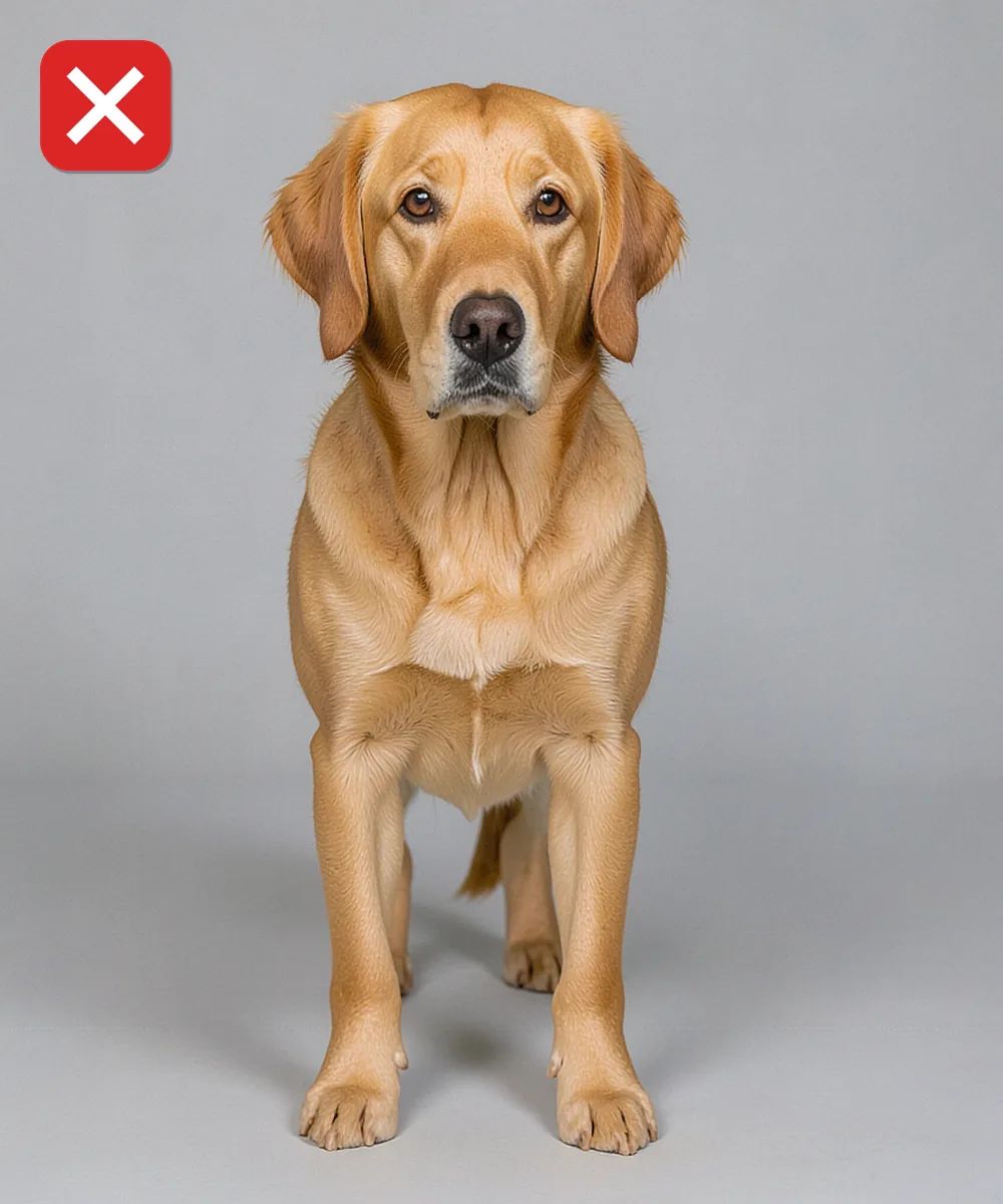 Köpek Vesikalık Fotoğrafı — Yanlış evcil hayvan karesi örneği: çok uzaktan tam boy çekim, baş kareye sığmayacak kadar küçük kalıyor