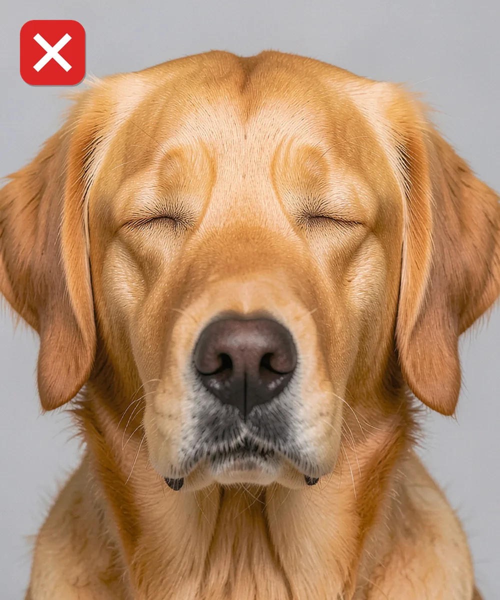 Köpek Vesikalık Fotoğrafı — Yanlış evcil hayvan karesi örneği: gözler kapalı