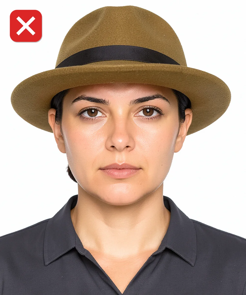 Passport Photo in İstanbul — Incorrect ID photo: wearing a felt fedora