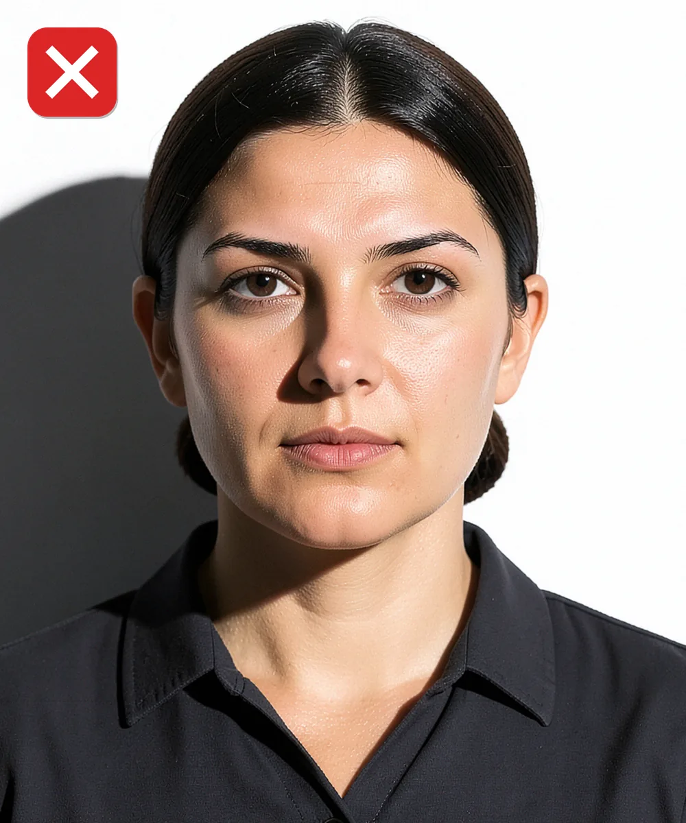 Passport Photo in İstanbul — Incorrect ID photo: harsh side lighting splits the face