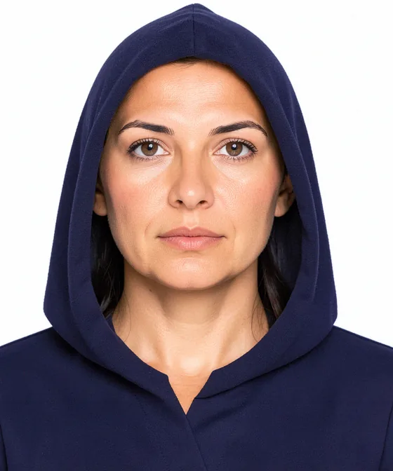 Vesikalık Fotoğraf Rehberleri — Yanlış vesikalık örneği: başa geçirilmiş kapüşon