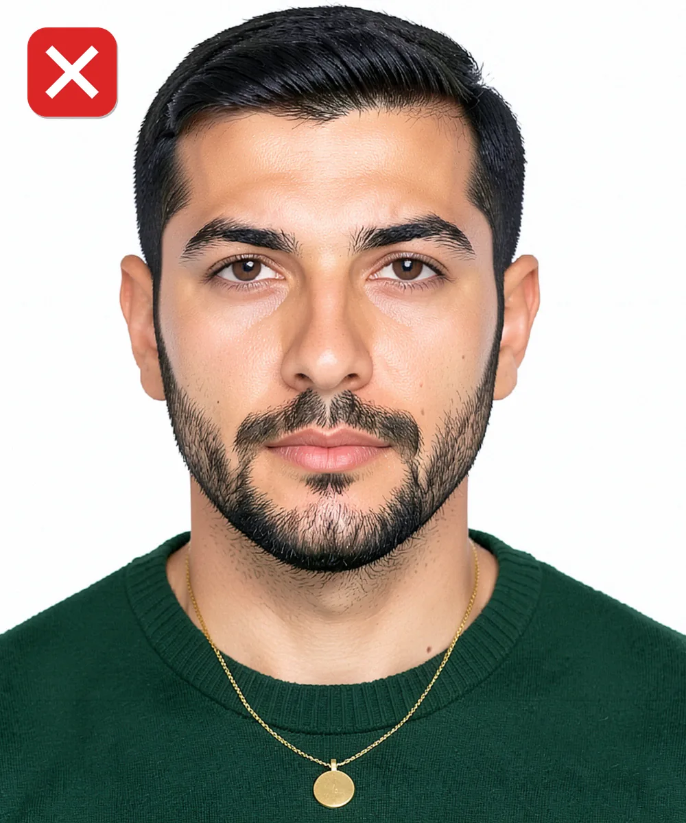 Passport Photo in Arnavutköy — Incorrect ID photo: large statement pendant
