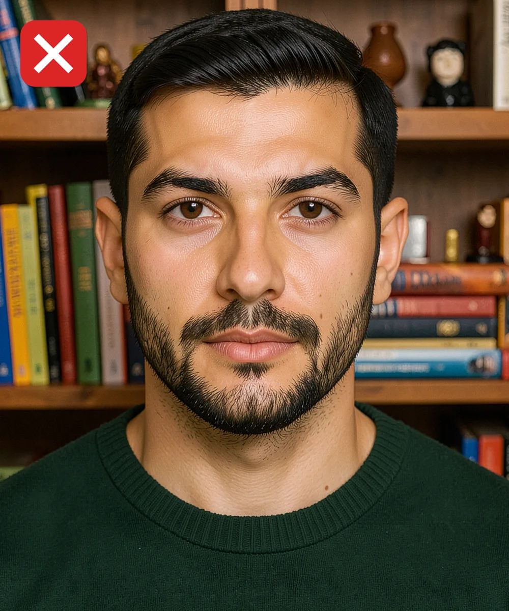 Passport Photo in Arnavutköy — Incorrect ID photo: bookshelf in the background