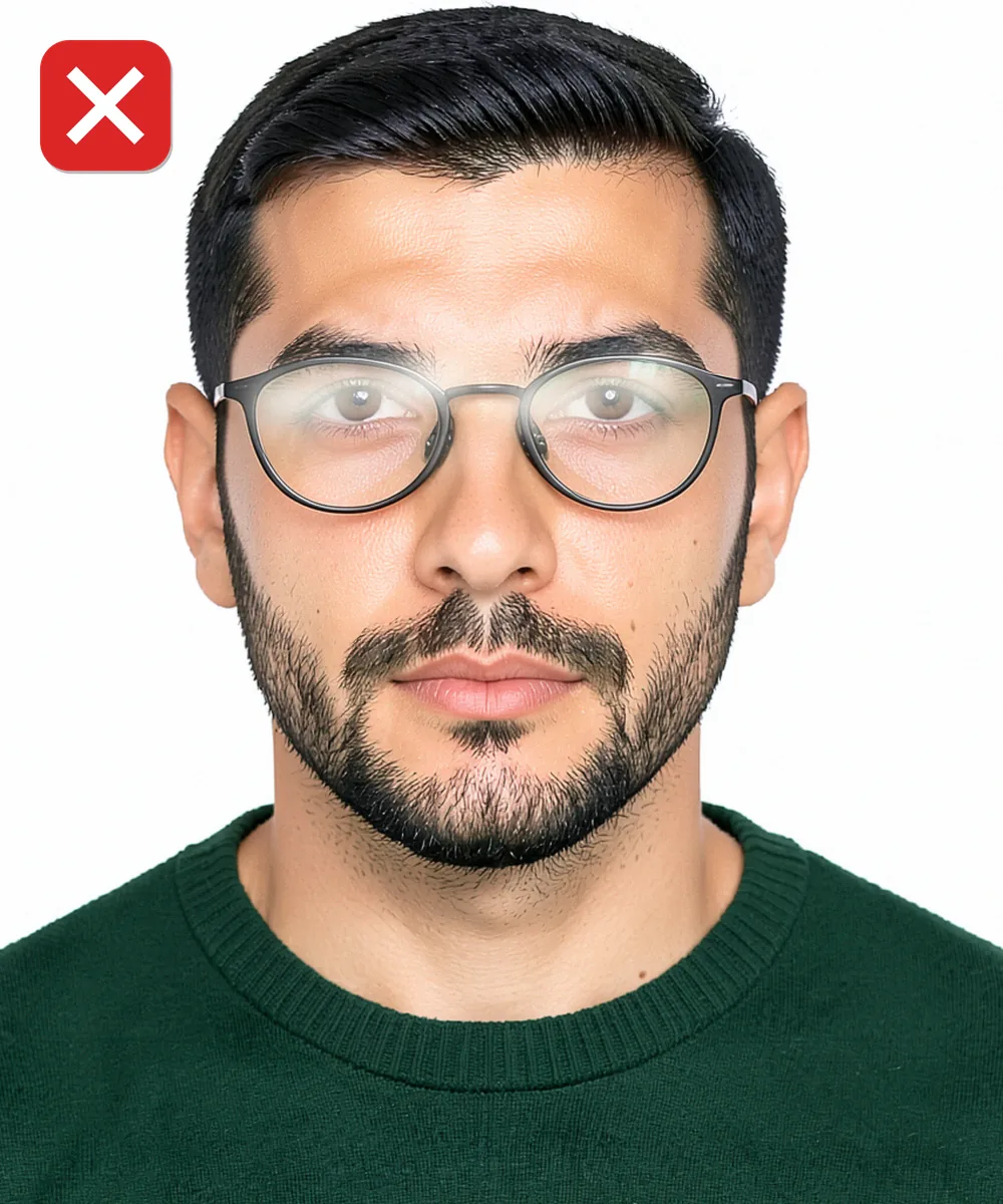 Passport Photo in Arnavutköy — Incorrect ID photo: glare on the glasses lenses