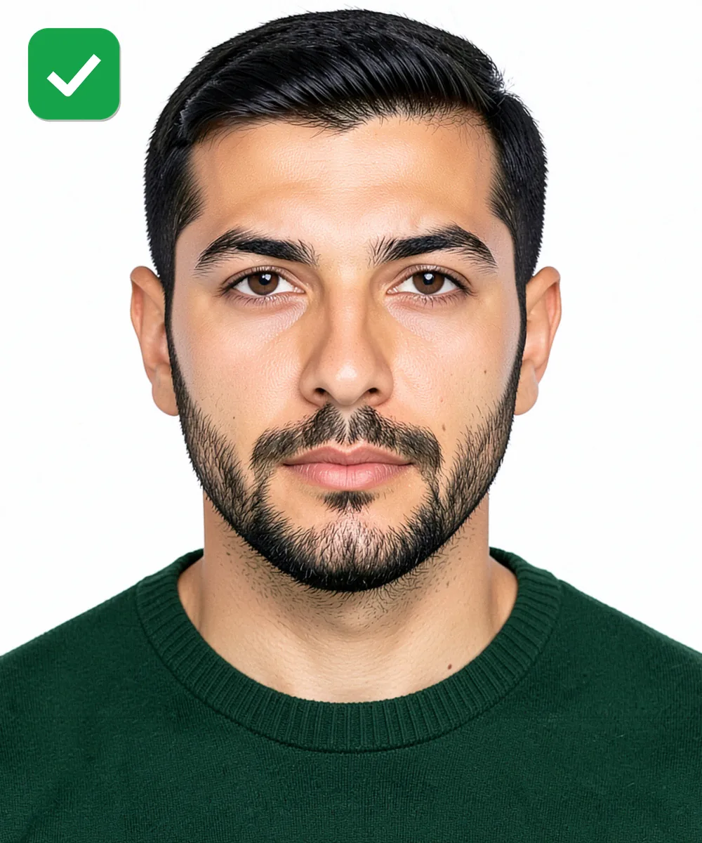 Passport Photo in Arnavutköy — Correct ID photo: neutral expression, upright head, white background