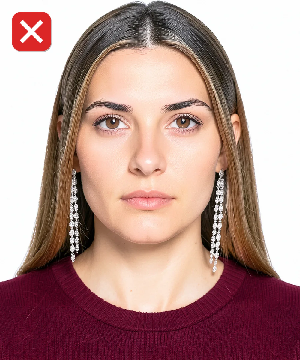 Passport Photo in Ataşehir — Incorrect ID photo: large dangling earrings