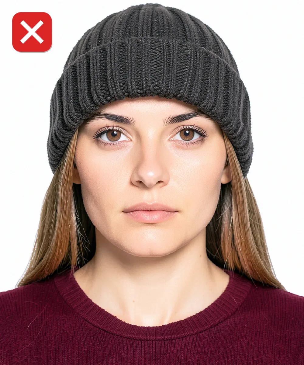 Passport Photo in Ataşehir — Incorrect ID photo: wearing a beanie hat
