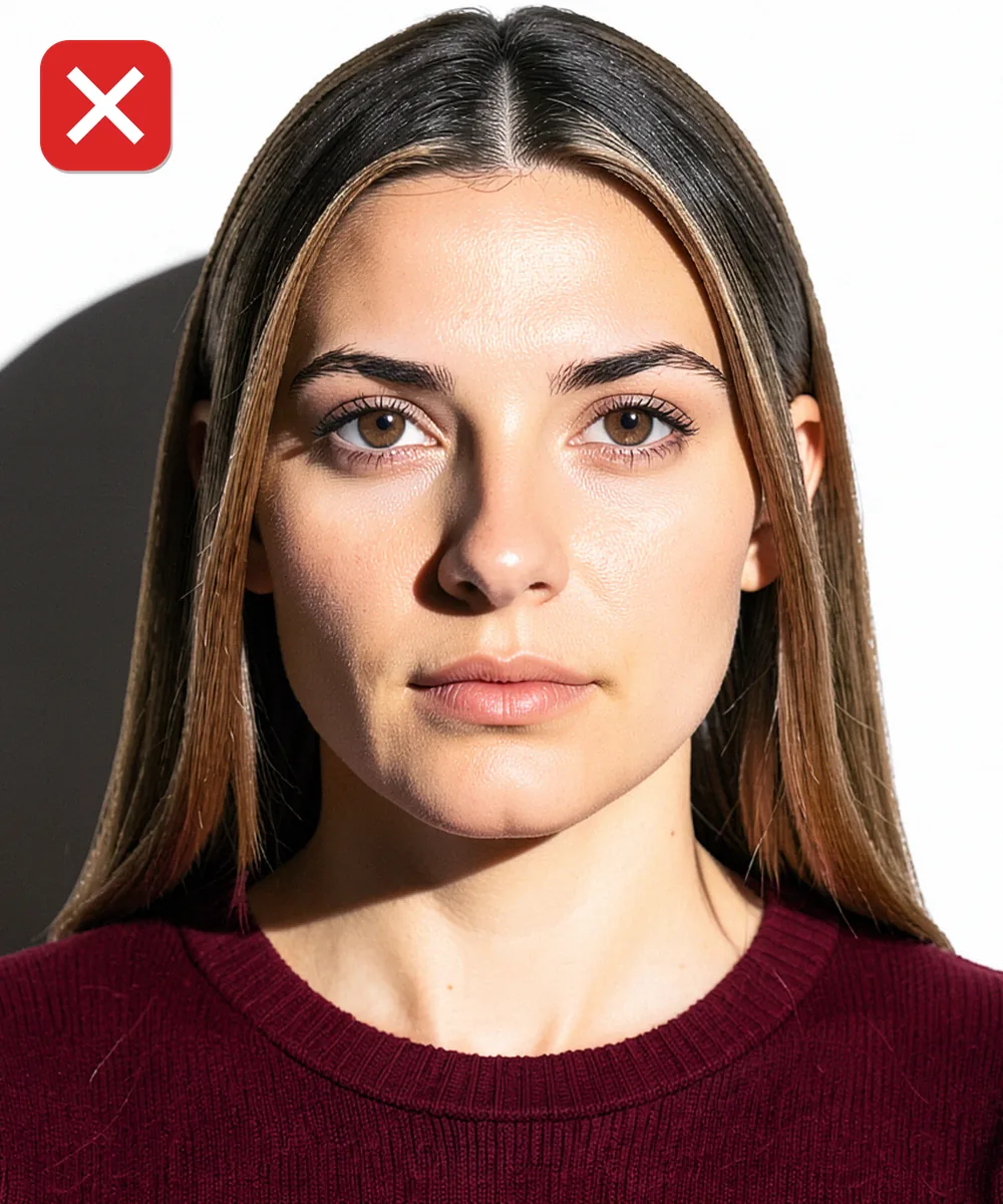 Passport Photo in Ataşehir — Incorrect ID photo: harsh side lighting splits the face