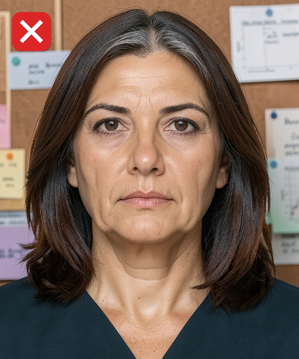 Passport Photo in Bağcılar — Incorrect ID photo: office pinboard in the background
