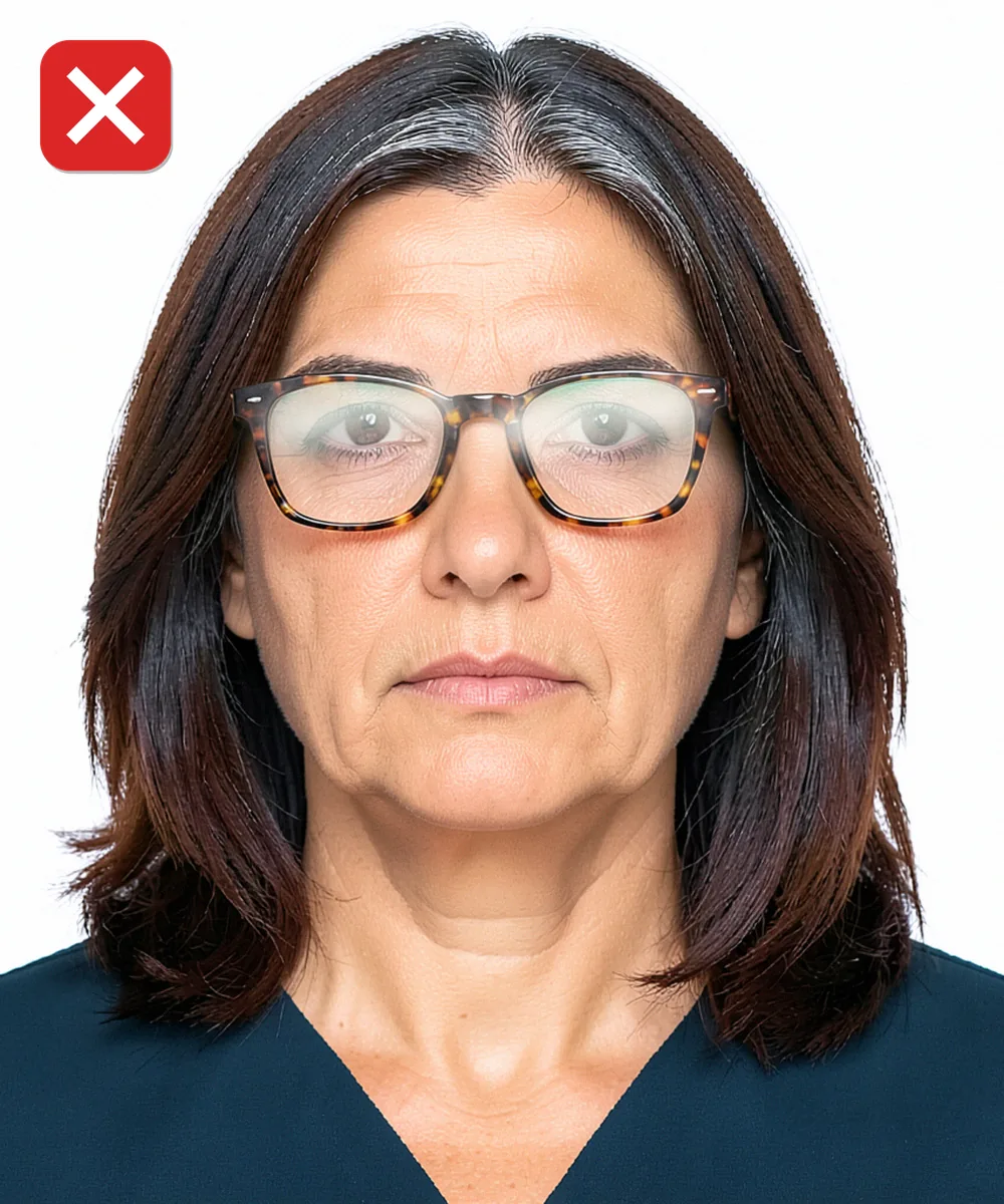Passport Photo in Bağcılar — Incorrect ID photo: glare on the glasses lenses