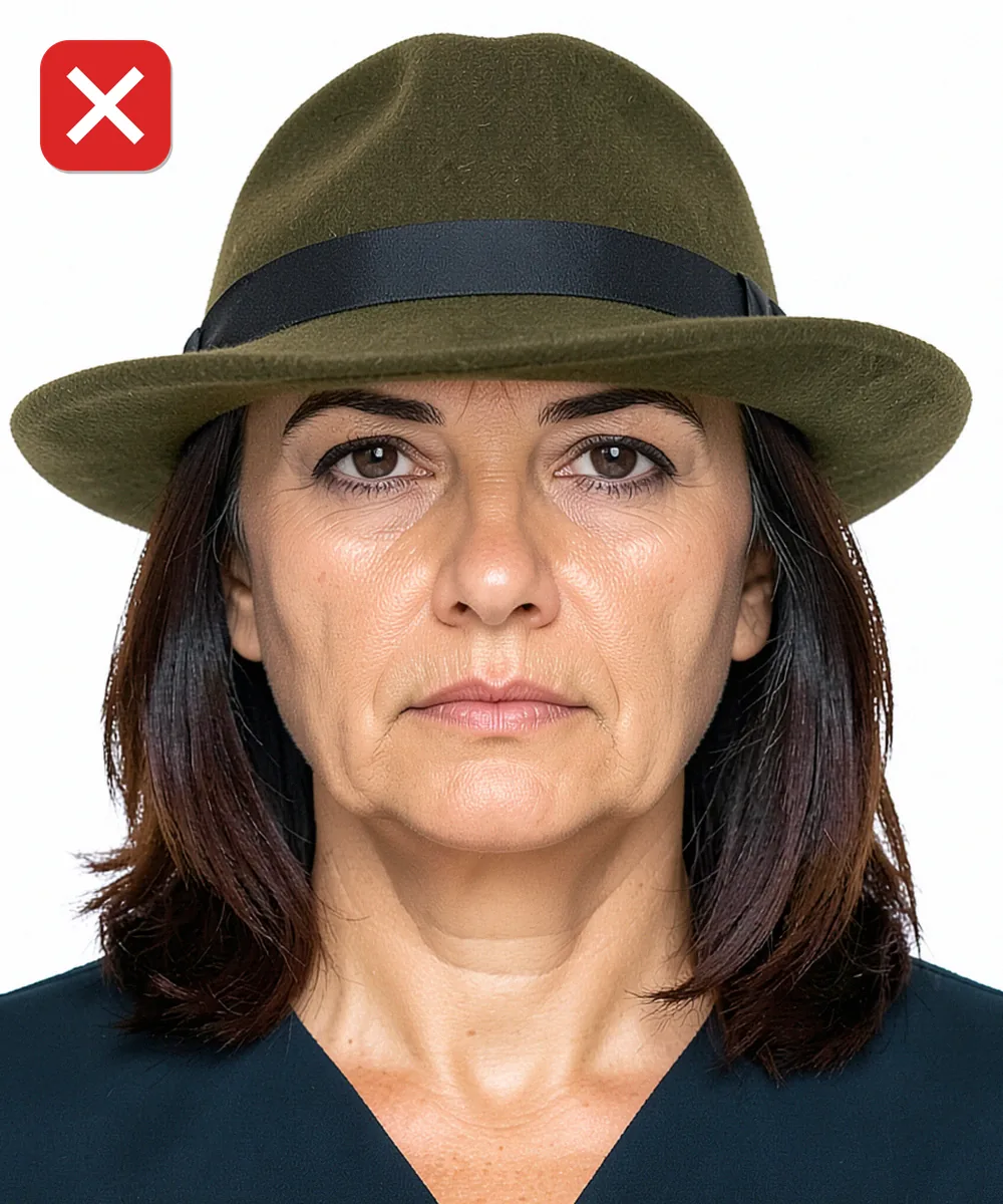 Passport Photo in Bağcılar — Incorrect ID photo: wearing a felt fedora