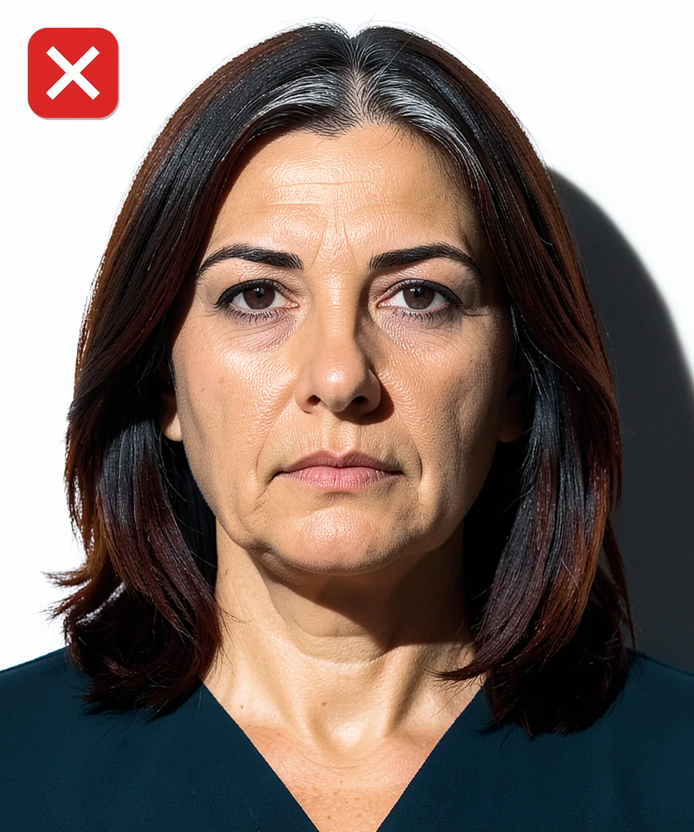 Passport Photo in Bağcılar — Incorrect ID photo: harsh side lighting splits the face