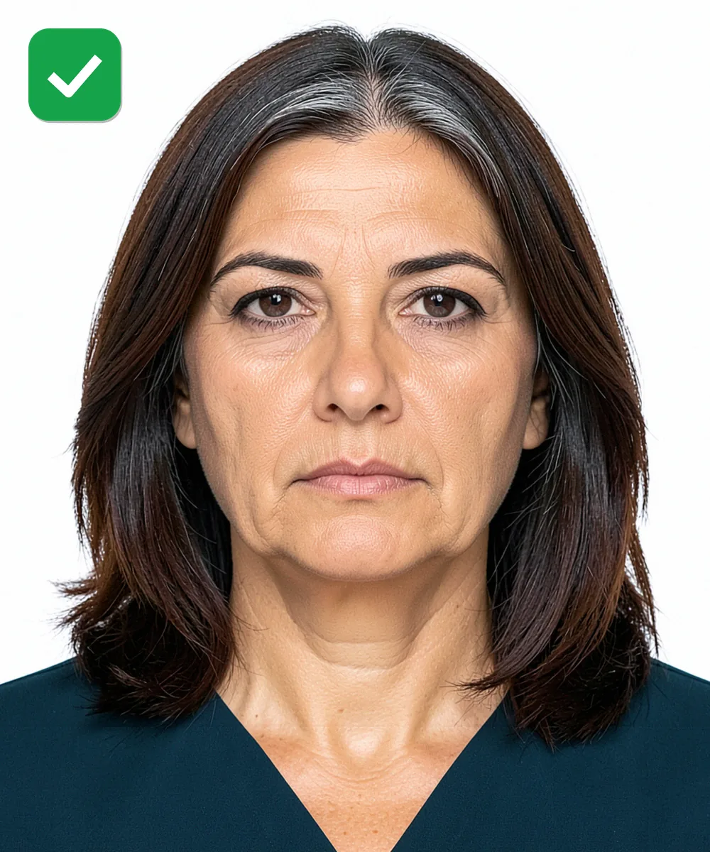 Passport Photo in Bağcılar — Correct ID photo: neutral expression, upright head, white background