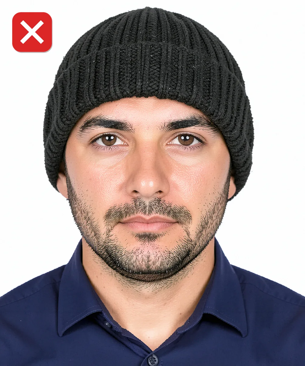 Passport Photo in Bahçelievler — Incorrect ID photo: wearing a beanie hat