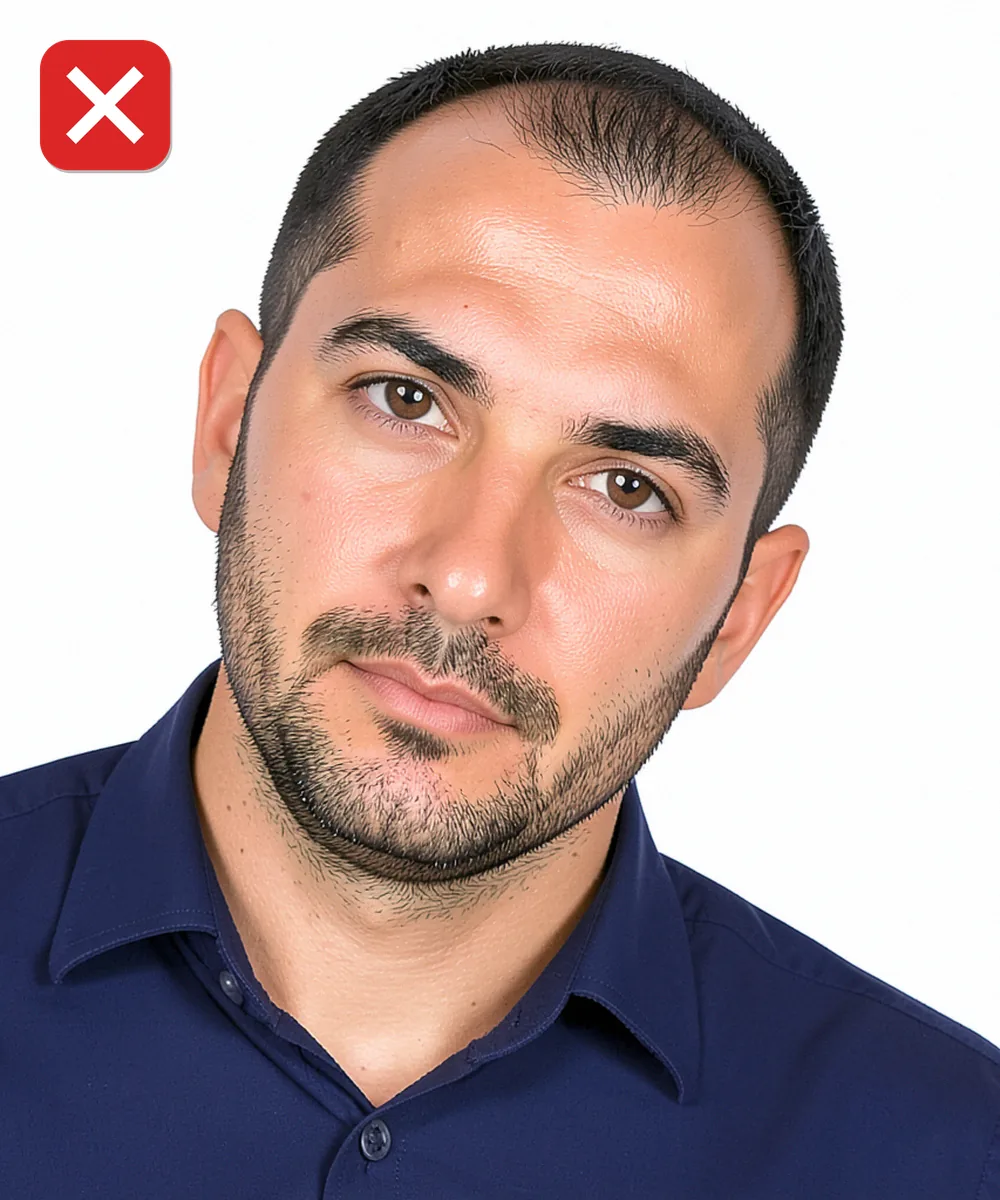 Passport Photo in Bahçelievler — Incorrect ID photo: head tilted to one side