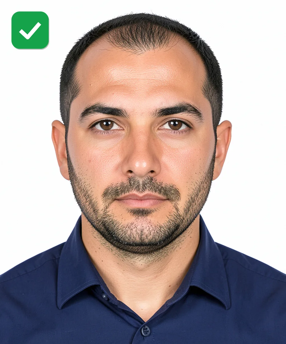 Passport Photo in Bahçelievler — Correct ID photo: neutral expression, upright head, white background