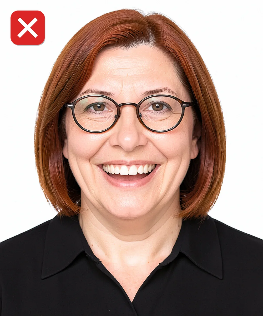 Bakırköy'de Vesikalık Fotoğraf — Yanlış vesikalık örneği: gülümseme