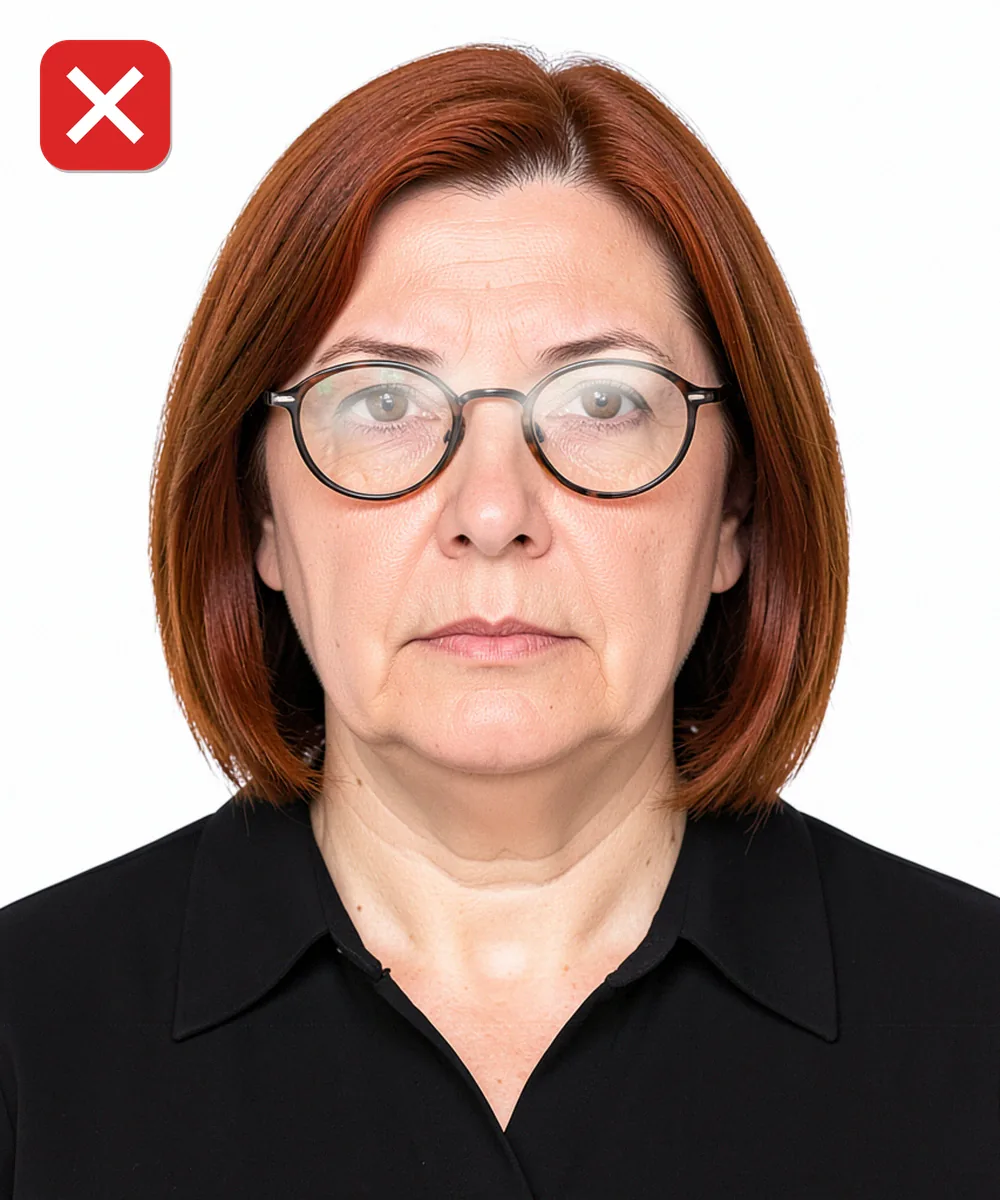 Bakırköy'de Vesikalık Fotoğraf — Yanlış vesikalık örneği: gözlük camlarında parlama