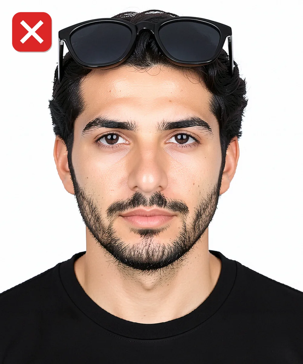 Passport Photo in Beyoğlu — Incorrect ID photo: sunglasses pushed up on the head