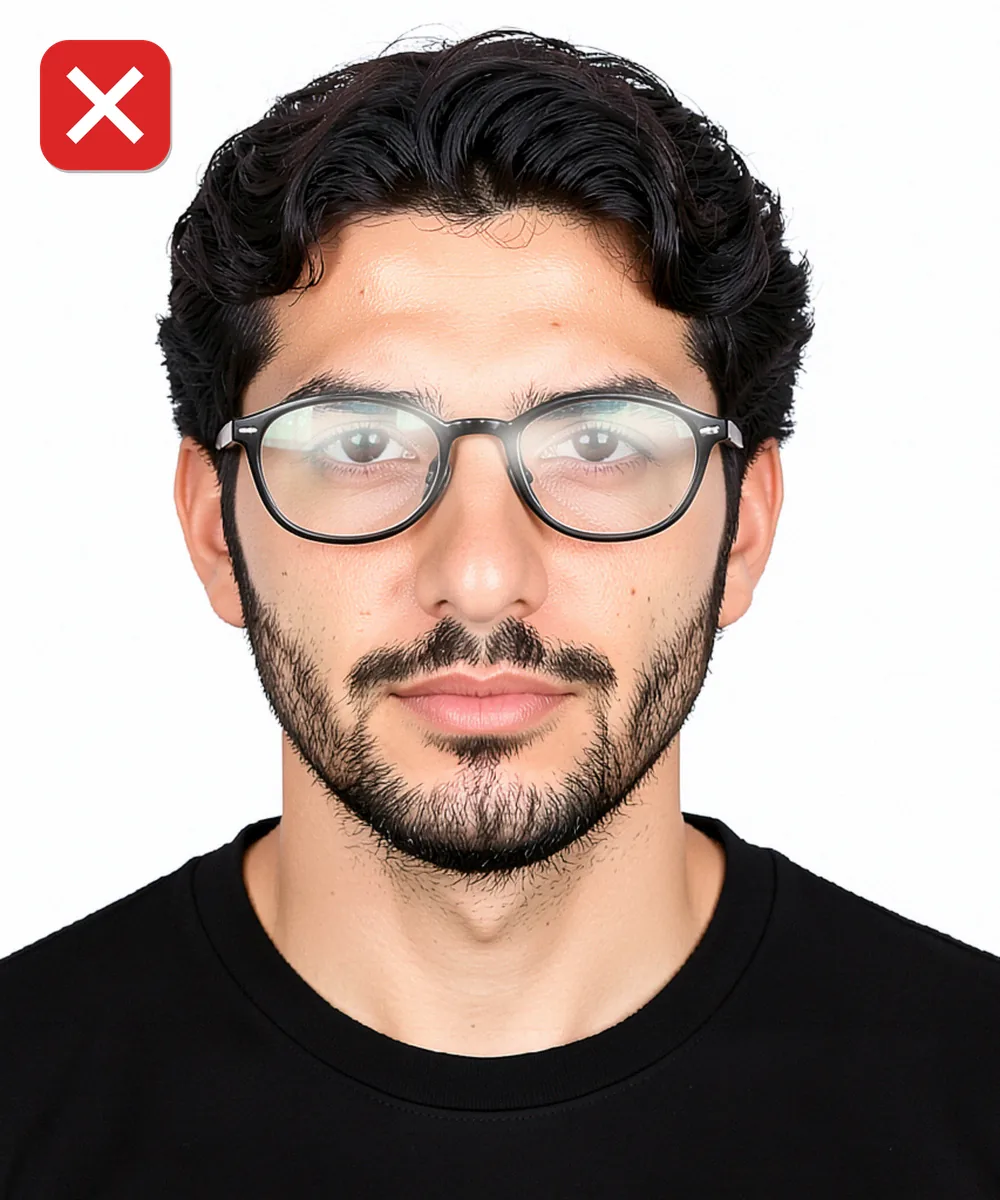 Passport Photo in Beyoğlu — Incorrect ID photo: glare on the glasses lenses
