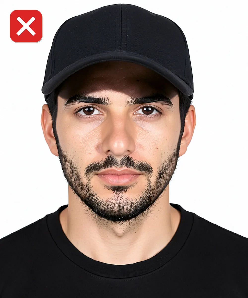 Passport Photo in Beyoğlu — Incorrect ID photo: wearing a baseball cap