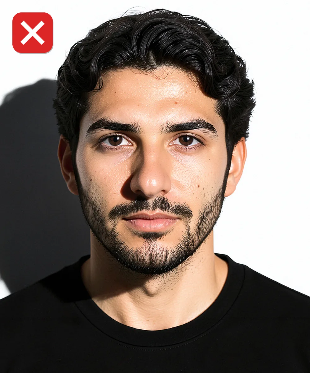 Passport Photo in Beyoğlu — Incorrect ID photo: harsh side lighting splits the face