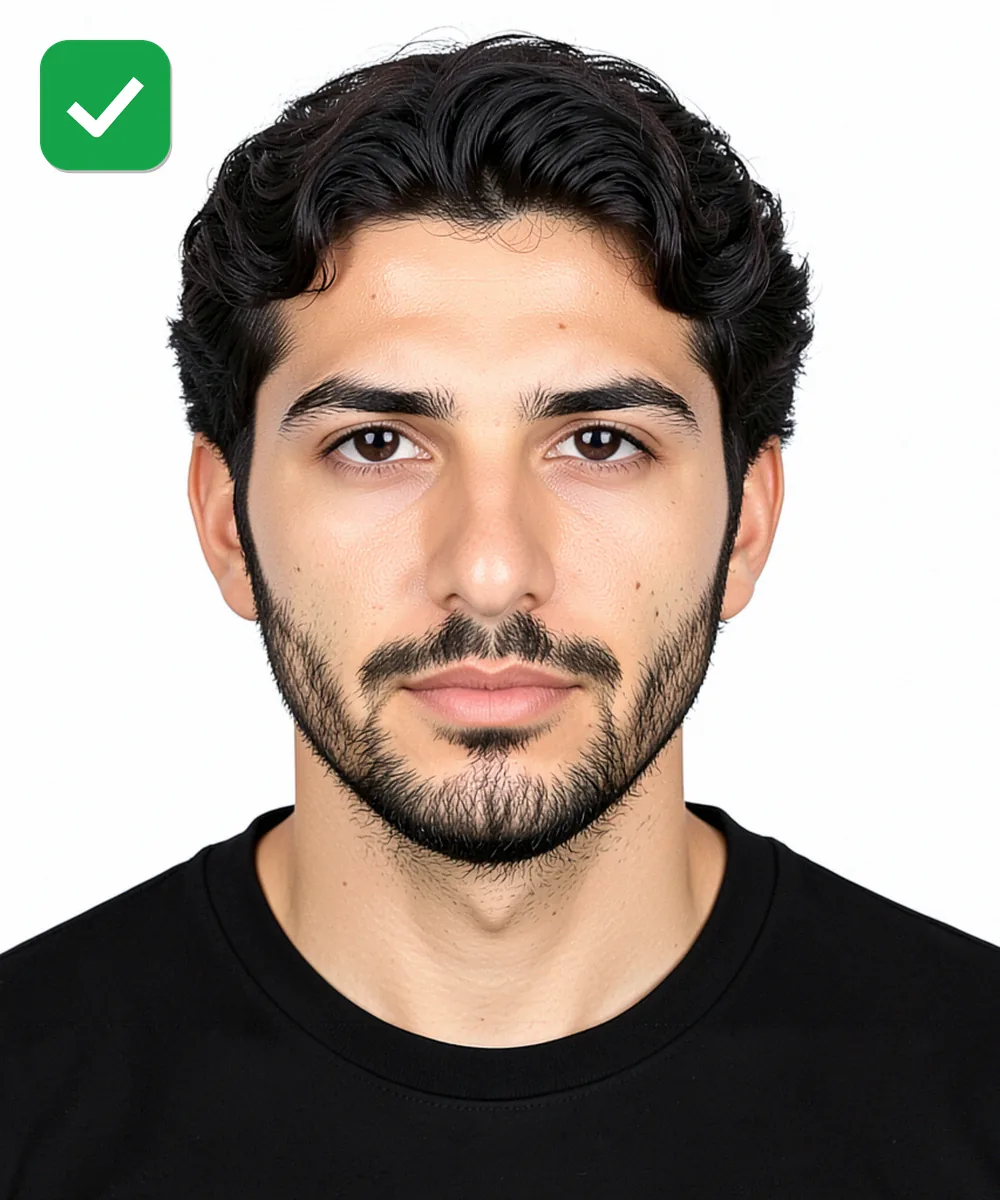 Passport Photo in Beyoğlu — Correct ID photo: neutral expression, upright head, white background