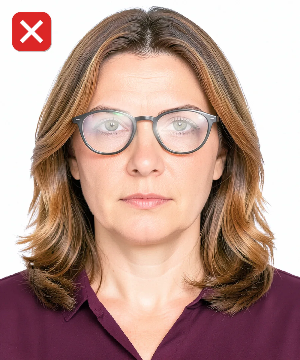 Passport Photo in Büyükçekmece — Incorrect ID photo: glare on the glasses lenses