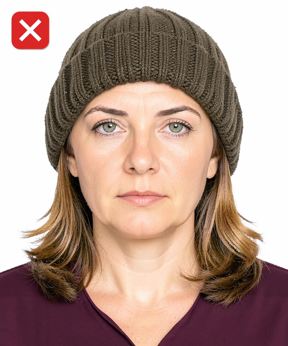 Passport Photo in Büyükçekmece — Incorrect ID photo: wearing a beanie hat
