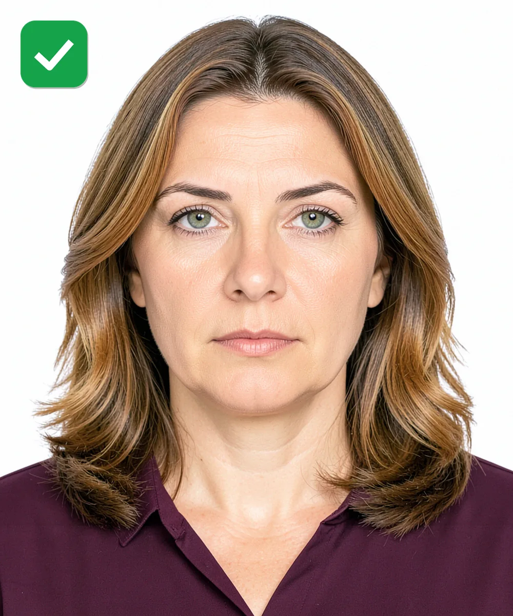 Passport Photo in Büyükçekmece — Correct ID photo: neutral expression, upright head, white background