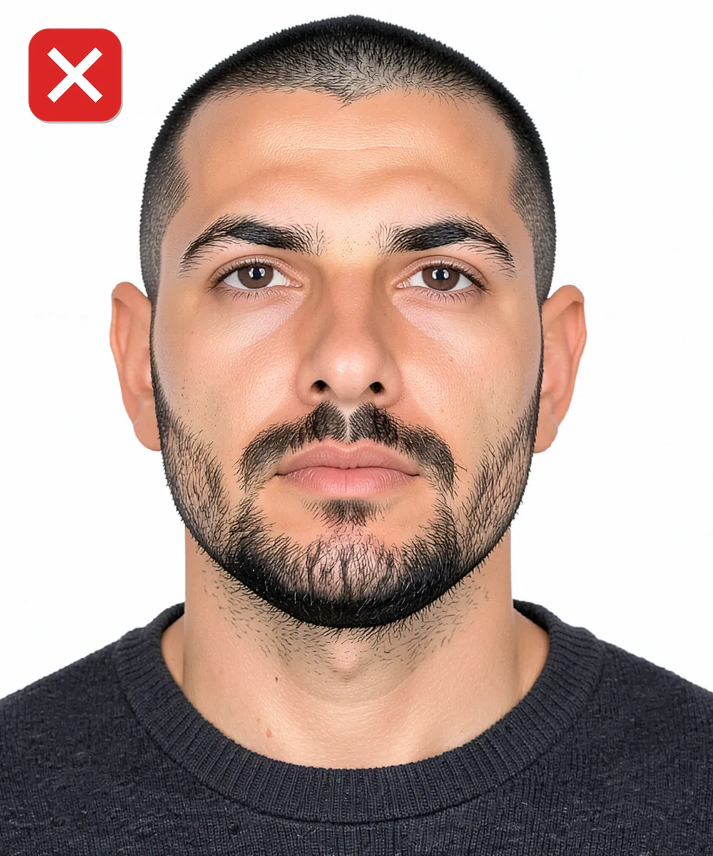 Çekmeköy'de Vesikalık Fotoğraf — Yanlış vesikalık örneği: alttan yukarı çekim