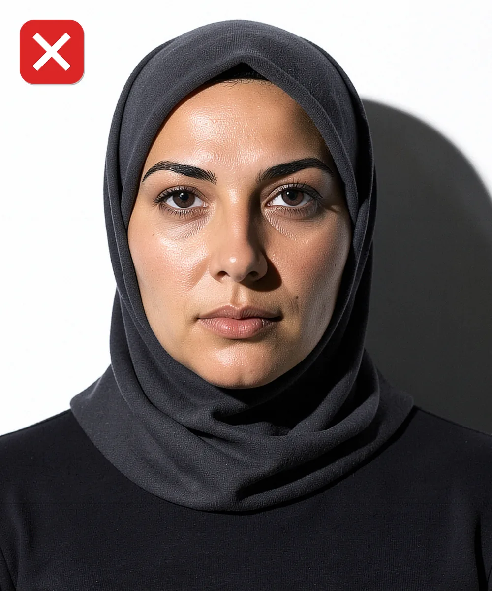 Esenler'de Vesikalık Fotoğraf — Yanlış vesikalık örneği: sert yan ışık yüzü gölgeye bölüyor
