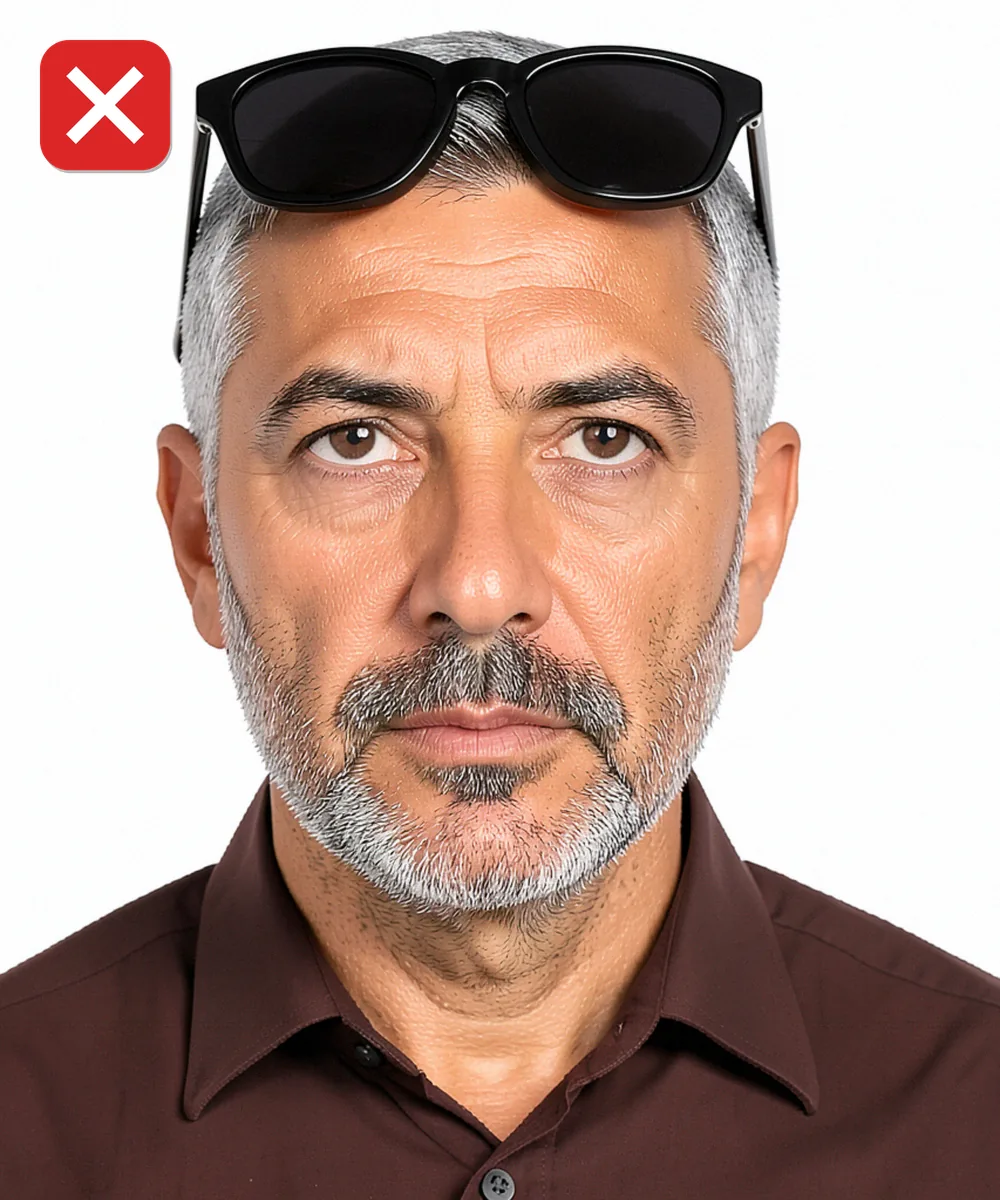Passport Photo in Eyüpsultan — Incorrect ID photo: sunglasses pushed up on the head