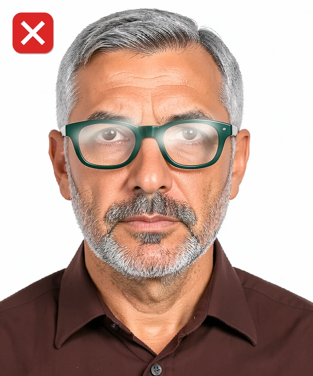 Passport Photo in Eyüpsultan — Incorrect ID photo: glare on the glasses lenses