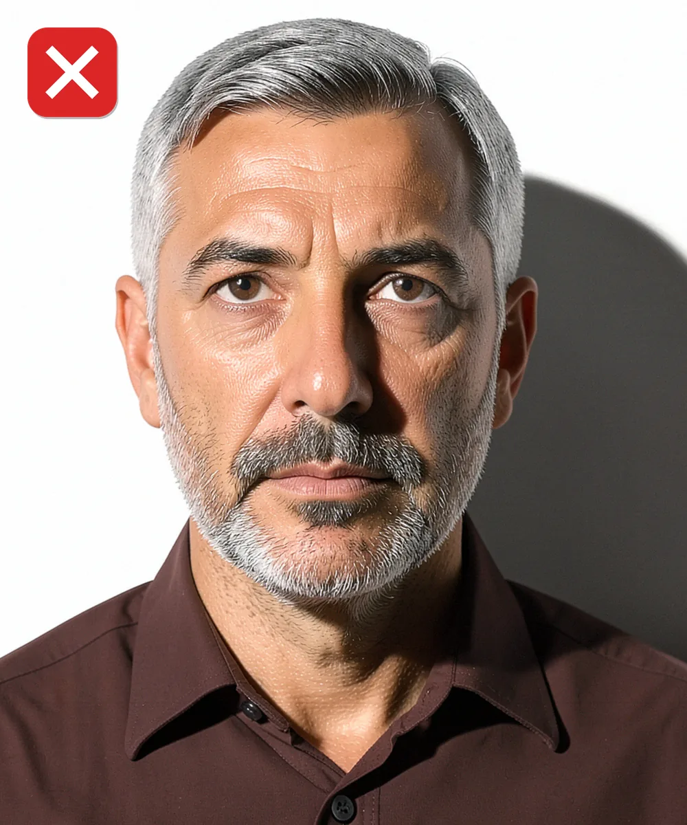 Passport Photo in Eyüpsultan — Incorrect ID photo: harsh side lighting splits the face