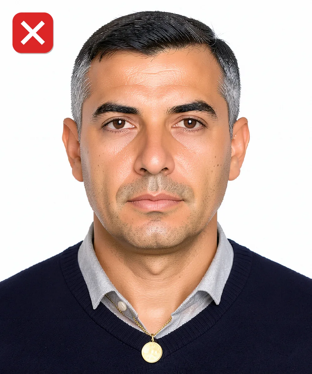 Fatih'te Vesikalık Fotoğraf — Yanlış vesikalık örneği: iri kolye ucu