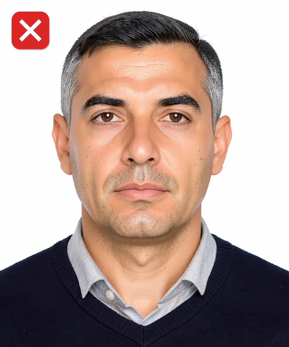 Fatih'te Vesikalık Fotoğraf — Yanlış vesikalık örneği: alttan yukarı çekim