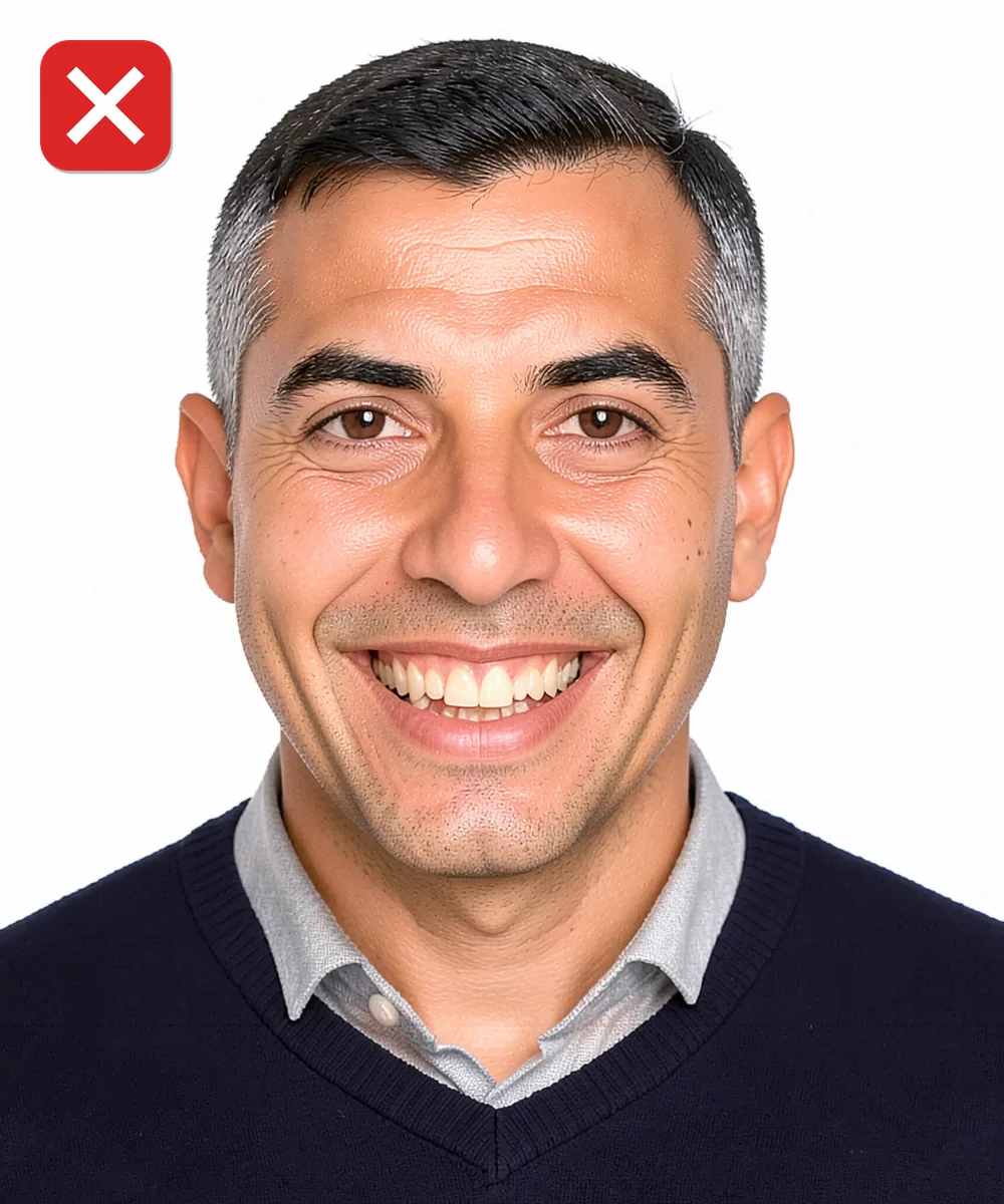 Fatih'te Vesikalık Fotoğraf — Yanlış vesikalık örneği: gülümseme