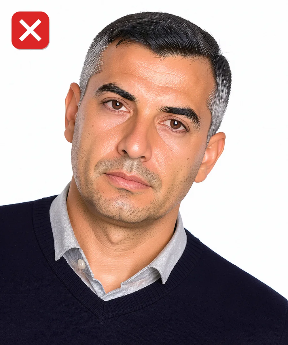 Fatih'te Vesikalık Fotoğraf — Yanlış vesikalık örneği: baş yana eğik