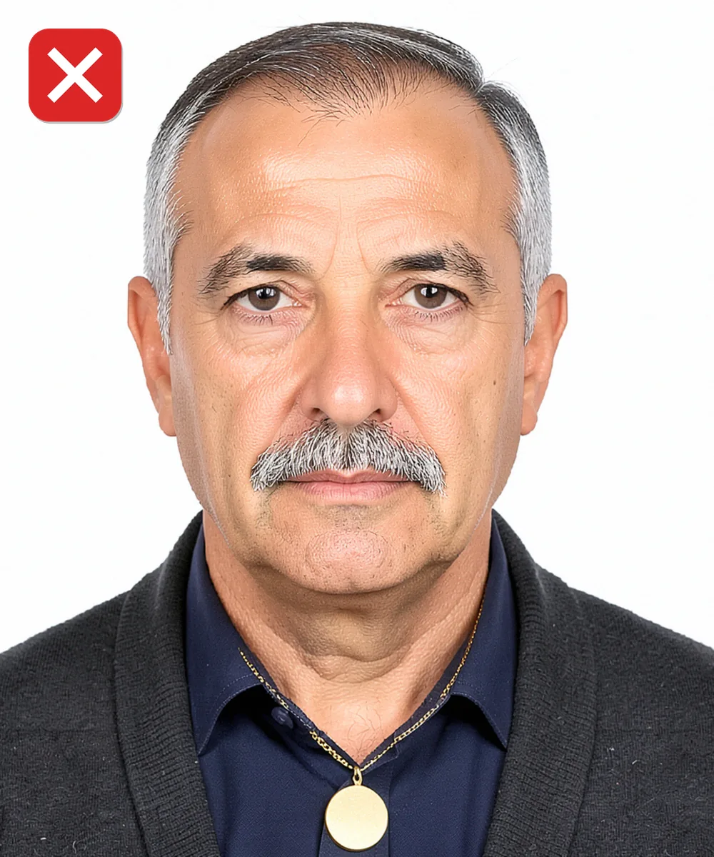 Passport Photo in Güngören — Incorrect ID photo: large statement pendant