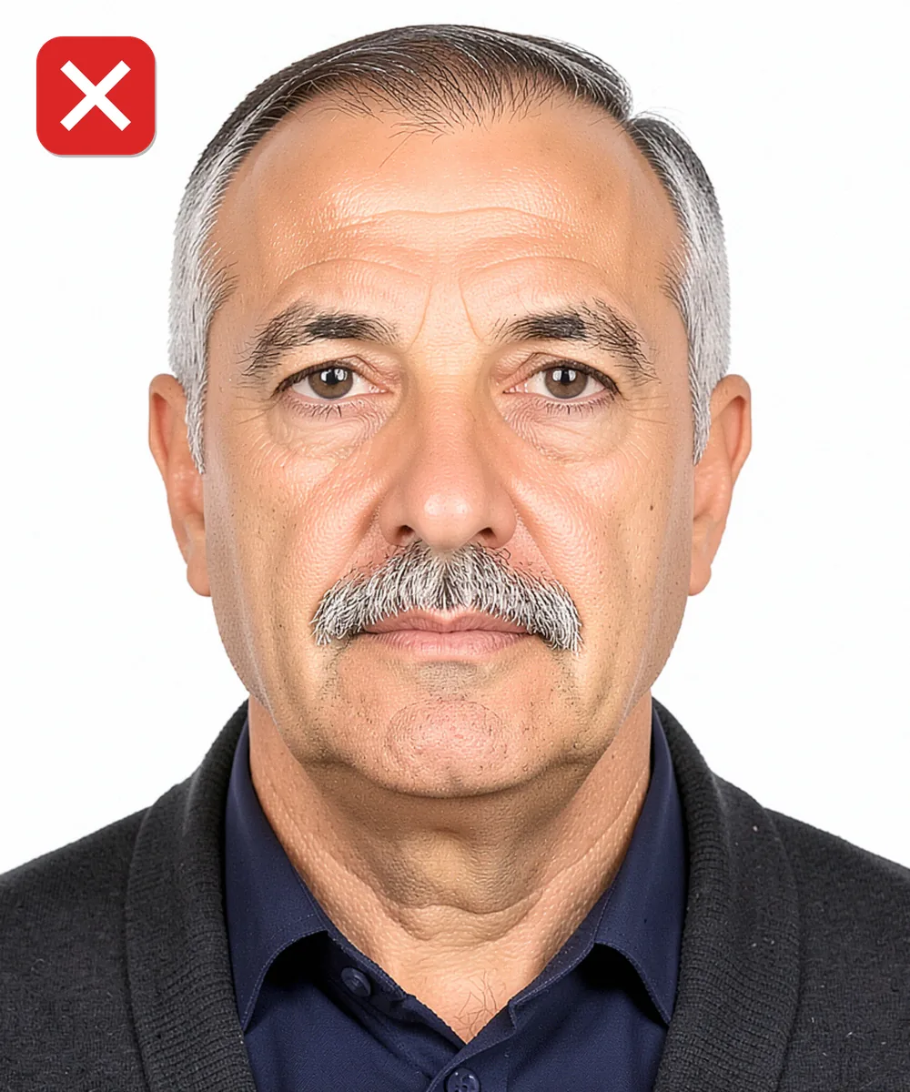 Passport Photo in Güngören — Incorrect ID photo: taken from a low angle