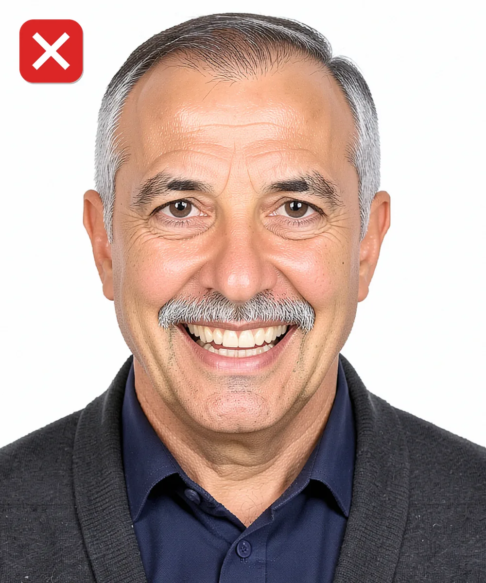 Passport Photo in Güngören — Incorrect ID photo: smiling