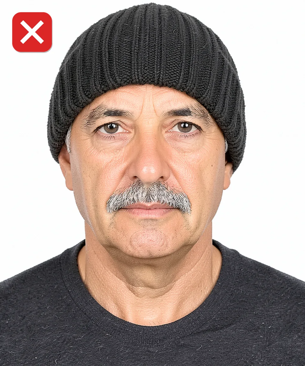 Passport Photo in Güngören — Incorrect ID photo: wearing a beanie hat