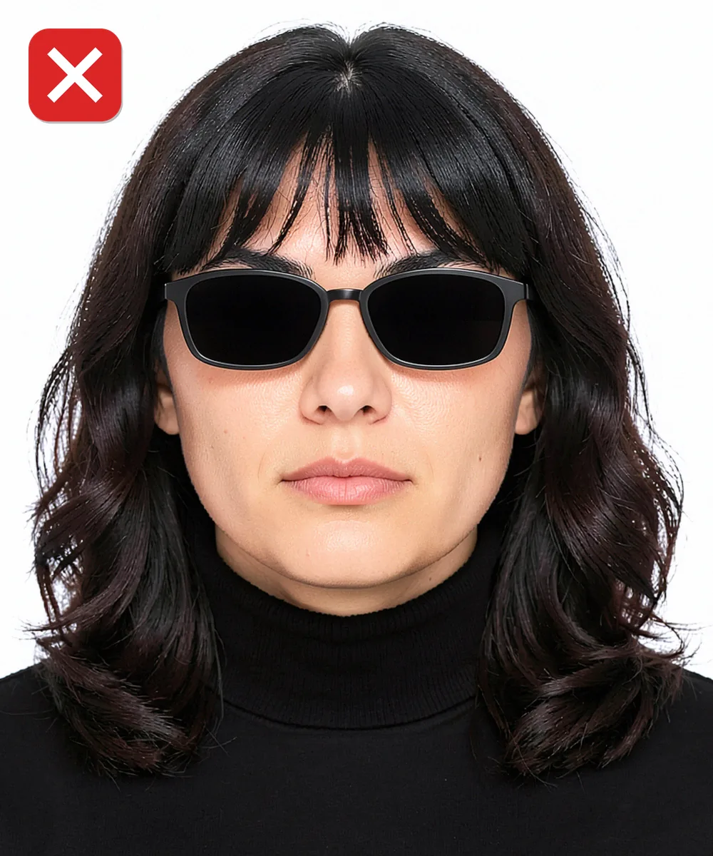 Passport Photo in Kadıköy — Incorrect ID photo: dark tinted lenses hide the eyes